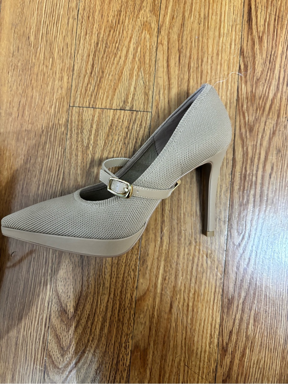 Beige Mary Jane Platform High Heel Pumps
